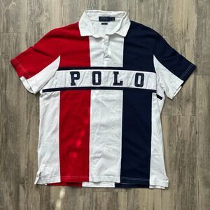 Polo Ralph Lauren Striped USA Spellout Polo Rugby Shirt SIze Large